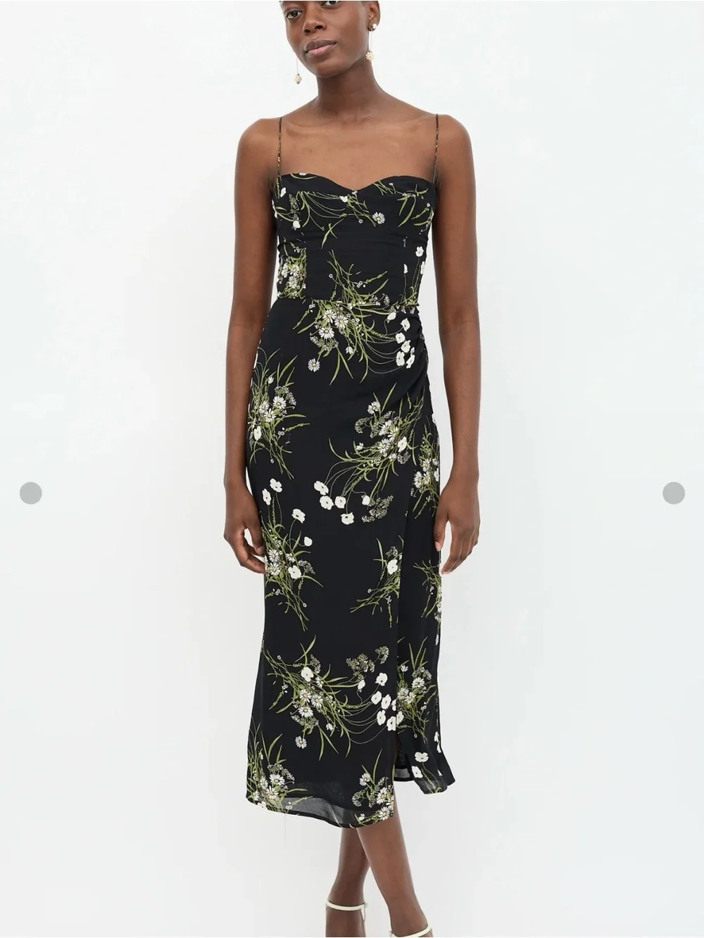 LIKE NEW! Reformation Kourtney Midi Dress with Side Slit - Black Floral - Picture 4 of 10